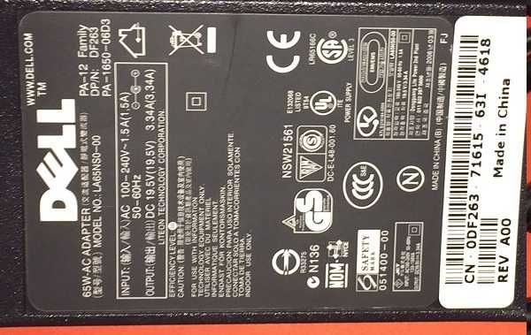 Dell Блок живлення зарядка 19.5v, 3.34A з мережевим кабелем
