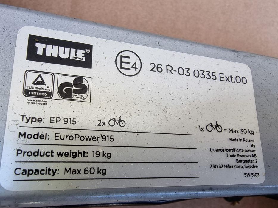 Bagażnik Thule 915 na 2 rowery elektrycz na  60 kg  e-bike