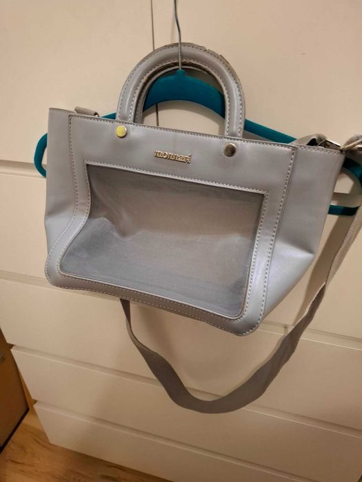 szara torebka transparentna z paskiem na ramię gray mesh bag torba