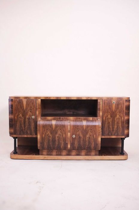 ART DECO, mała komoda, barek, RTV retro, vintage, orzech, renowacja