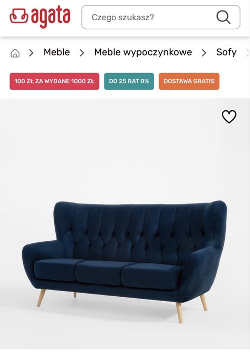 Sofa - uszatek granatowa/chabrowa/niebieska