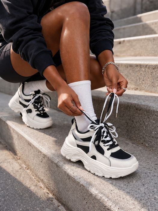 Sneakersy na grubej podeszwie chunky czarno-białe 37.5