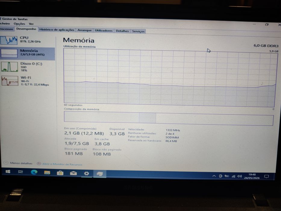Samsung NP300E5A-S06PT | i3 | 6GB RAM | SSD 240GB | Sem bateria