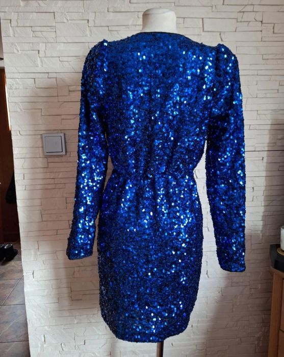 Sukienka cekinowa, niebieska