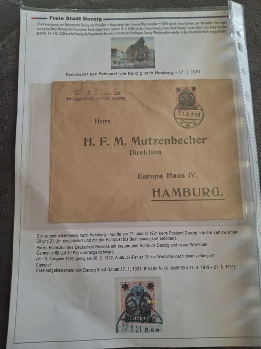 Koperta danzig, bardzo ładna 1921