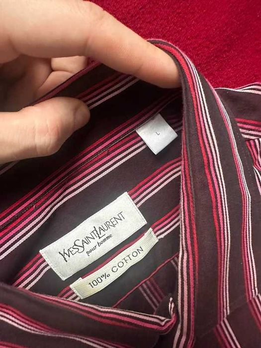Yves Saint Laurent YSL Koszula Vintage 90s Premium 100% Bawełna Paski Logo Rzadki Model