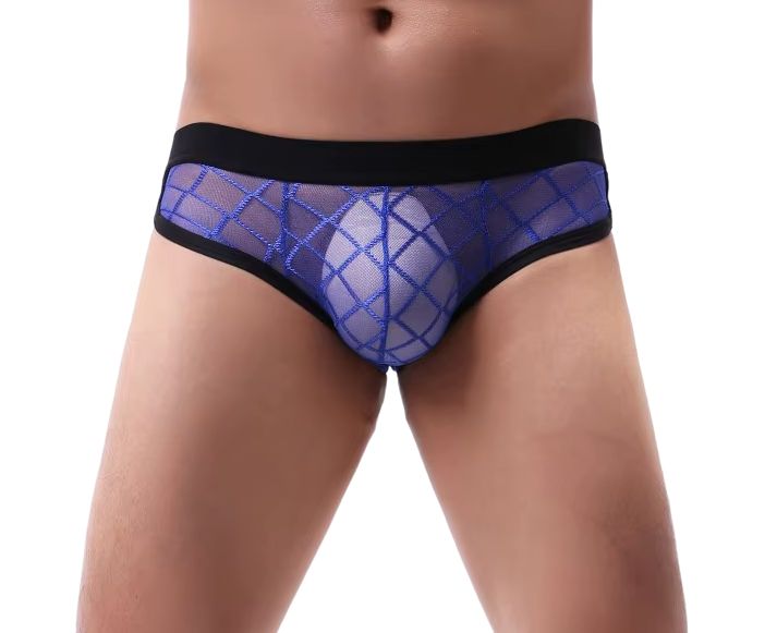 Męskie przeźroczyste siateczkowe slipy w romby - L