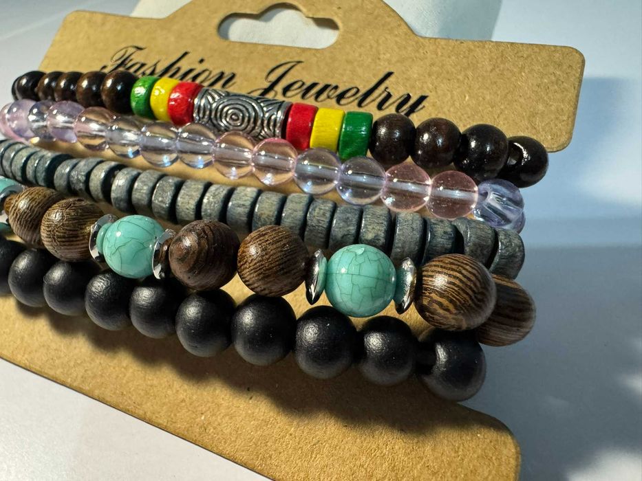 pięć drewnianych bransoletek Boho zestaw (m37)