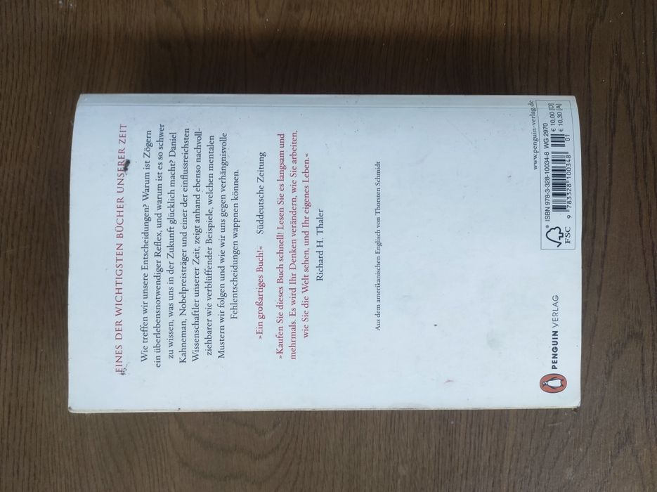 Book: "Schnelles Denken, Langsames Denken" – Daniel Kahneman (German)