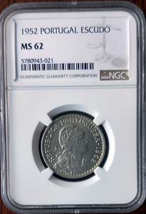 Portugal, Moeda de 1 Escudo 1952 (NGC MS 62)