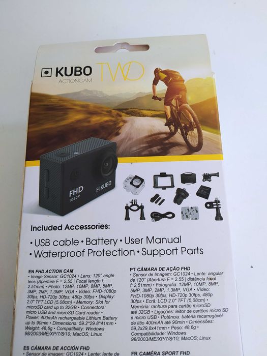 Action Cam KUBO Two FHD 12MP 30m waterproof K921HD4107 nova e selada