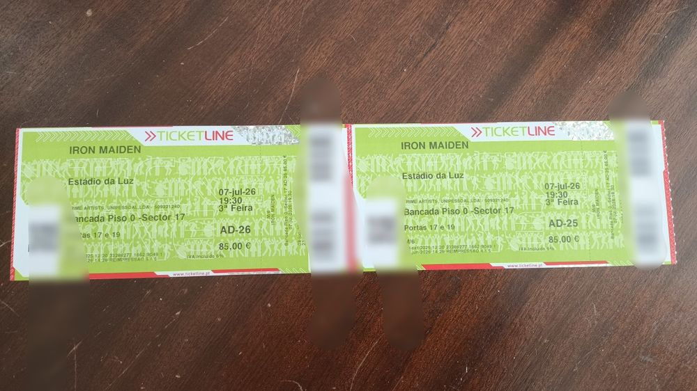 2 Bilhetes FÍSICOS JUNTOS  Iron Maiden