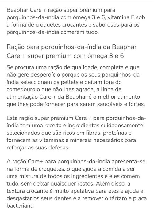 Ração para porquinhos-da-índia - Biophar Care +. 2 Unidades