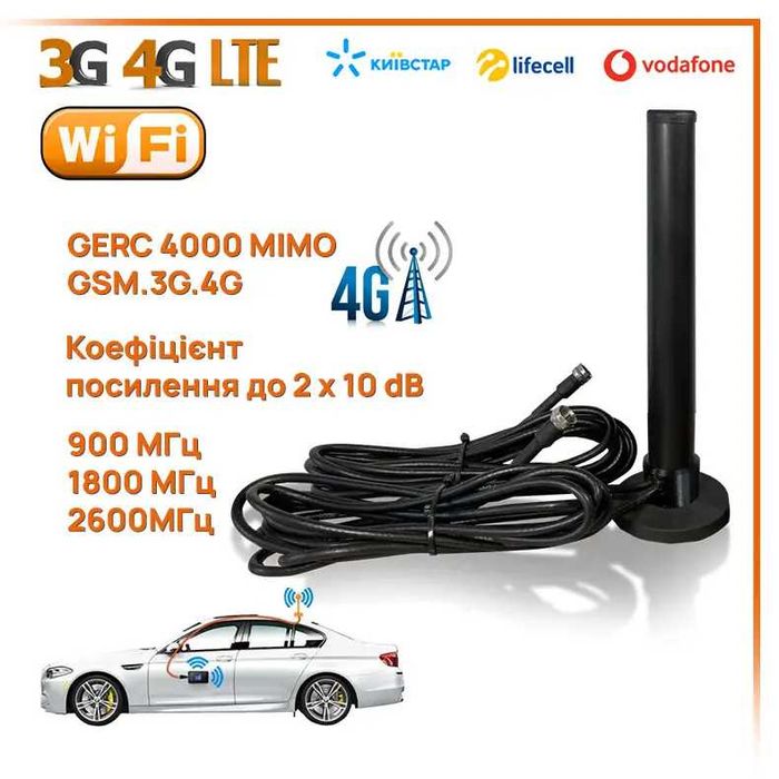 Автомобільна антена для  інтернету 4G, GERC 4000. 2x10 dBi MIMO