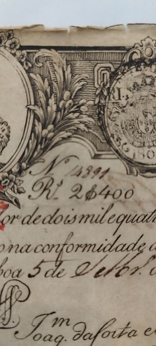 Apólice do Real Erário - 2 mil e 400 reais