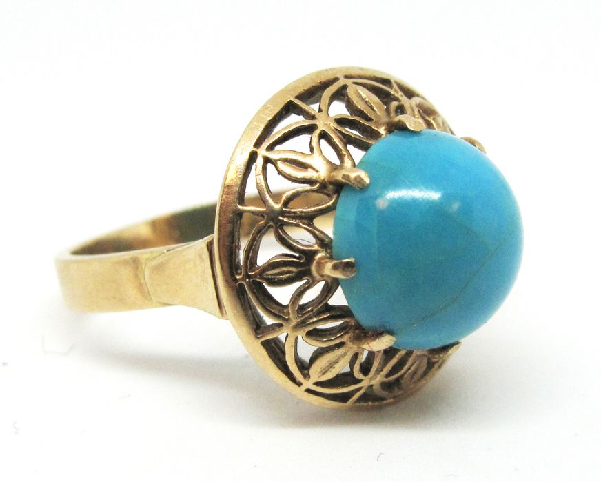 Złoty (próba 583 - 14k) pierścionek z turkusem Warmet
