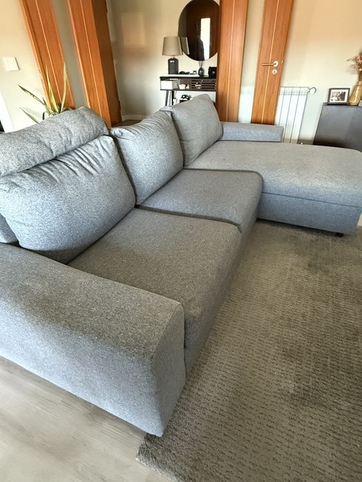 Sofá 3 lugares (c/ chaise longue) IKEA VIMLE cinza (Gunnared cinz) c/ braços largos + 1 encosto de cabeça
