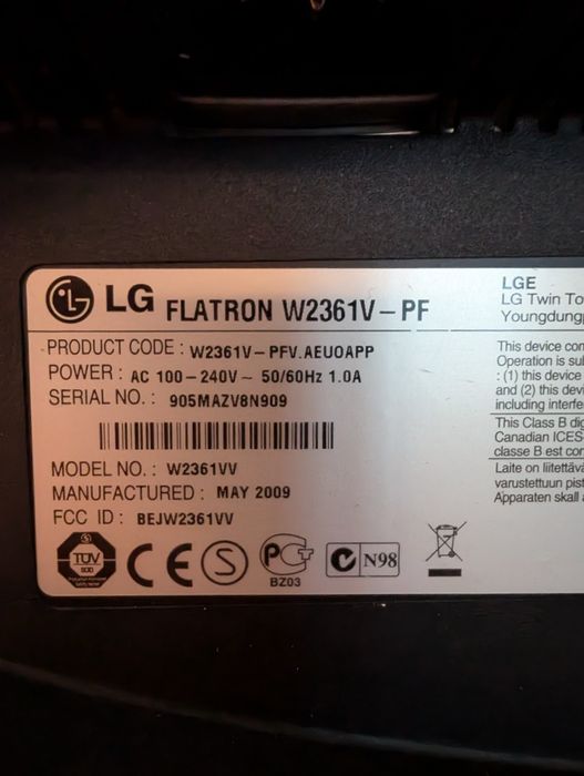 Ecrā (Monitor) LG flatron w2361v-pf