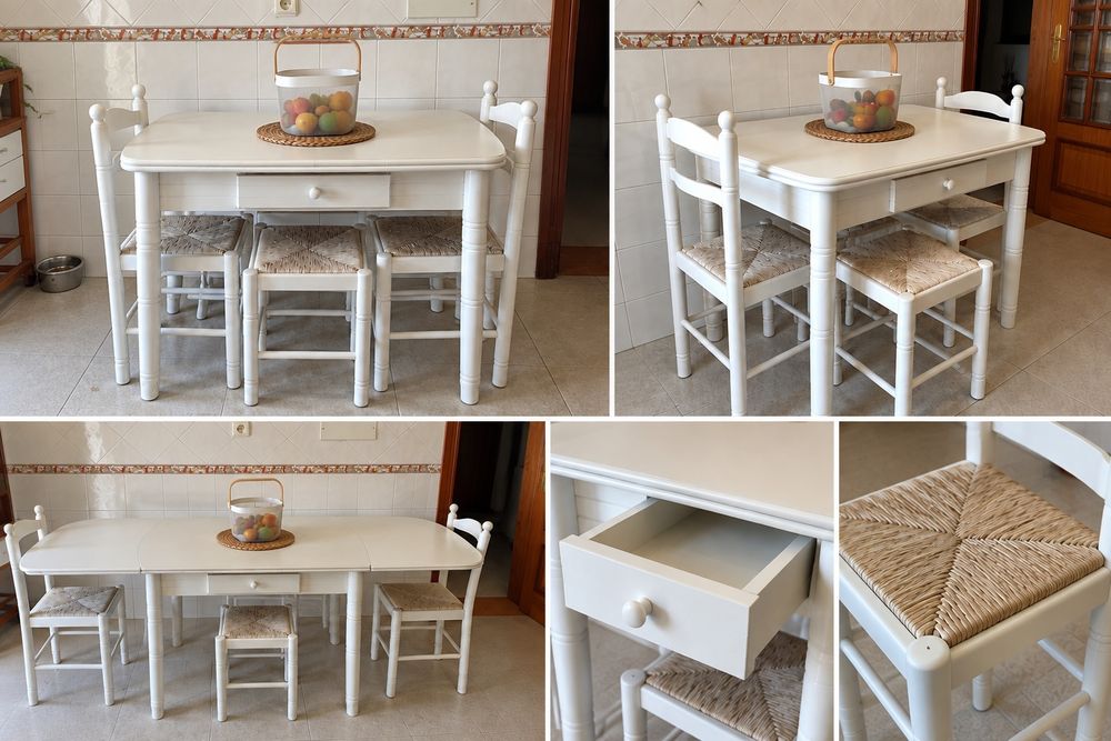 Mesa de Cozinha Extensível + 4 Cadeiras + 1 Banco