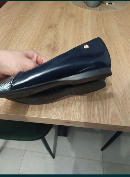 Buty półbuty baleriny damskie NOWE rozm. 39 granat, srebro