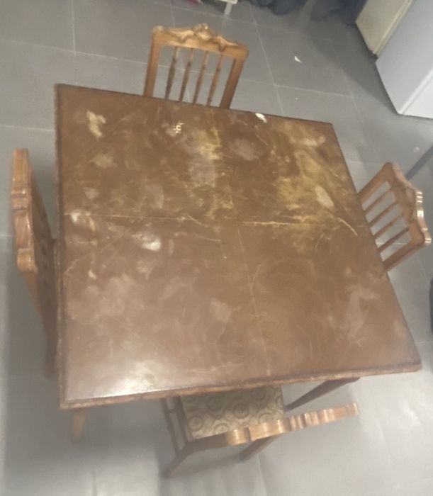 Mesa Antiga Sala com Aumento  e 5 Cadeiras