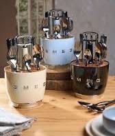 Conjunto talheres + suporte bege SMEG