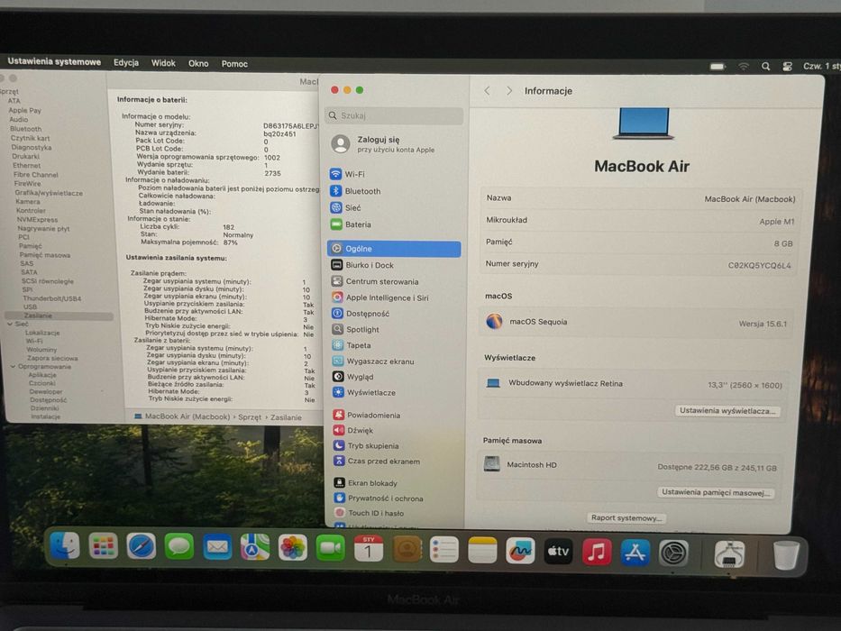 Apple MacBook Air 13 2020 - M1 8GB / 256GB - 87% Kondycji baterii - Gwarancja - Stan BDB