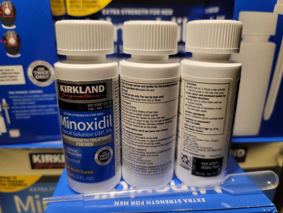 3X60ml Minoxidil Kirkland 5% calvície força extra cabelo de homens