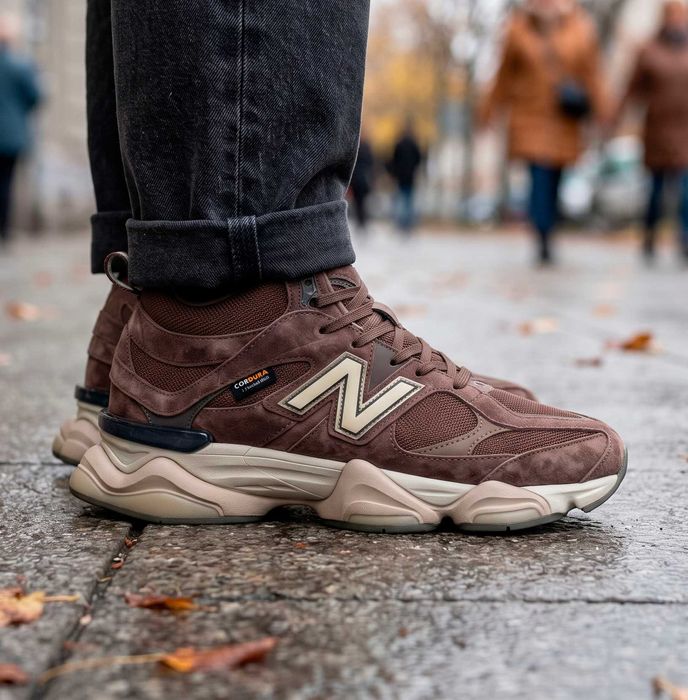 Зимові кросівки-черевики New Balance 9060 хутро, коричневі-бежеві (41–46) — чоловічі, водозахист | чоловіче зимове взуття