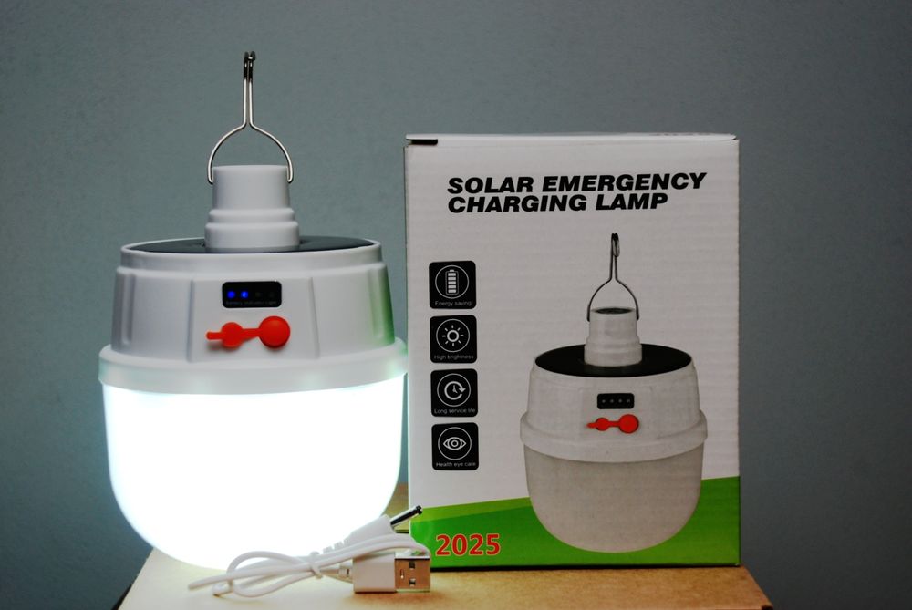 Лампа акумуляторна з сонячною панеллю, кемпинг, лампочка на батарейках