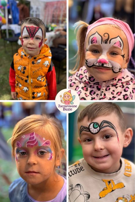 Malowanie twarzy, tatuaże brokatowe, farby fluorescencyjne dla dzieci i dorosłych