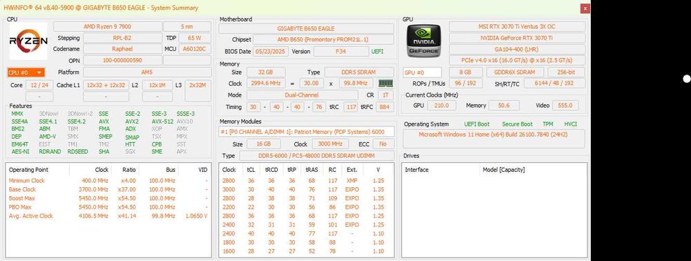 Komputer do gier pracy Ryzen 9 7900 RTX 3070 Ti 8GB 32GB RAM 1TB SSD