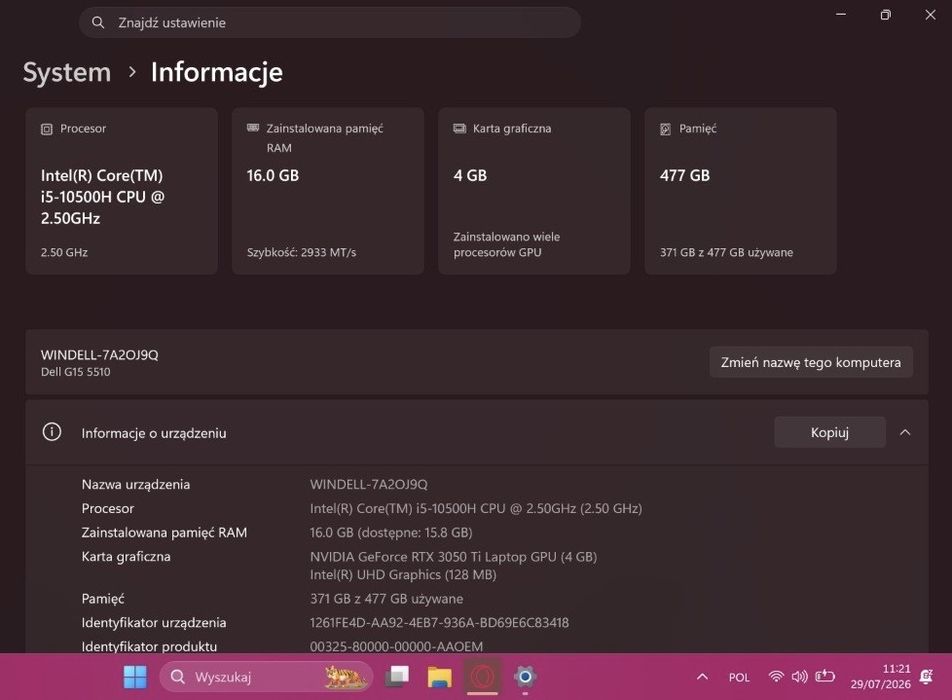 Dell G15 5510 – Laptop Gamingowy
