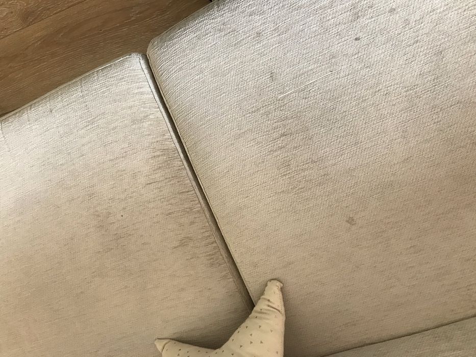 Sofa creme tecido chaise long 3 lugares