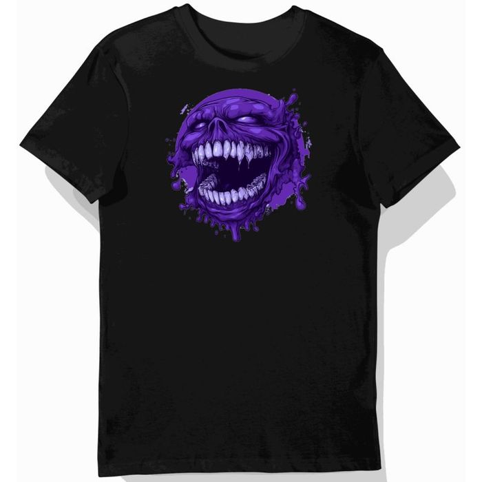 Koszulka męska czarna z nadrukiem purpurowych zębów zombie halloween M