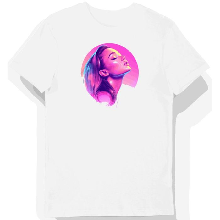 Koszulka męska biała z nadrukiem Ariana Grande w futurystycznym stylu L