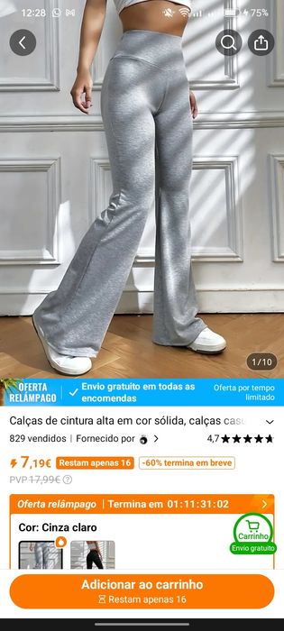 calça cinzenta elástica