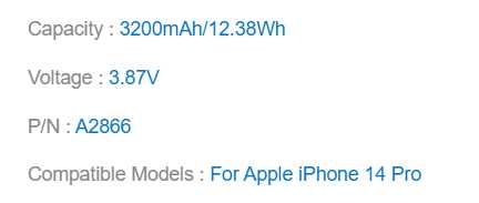 Оригінальна батарея для iPhone 14 Pro A2866 OEM Original