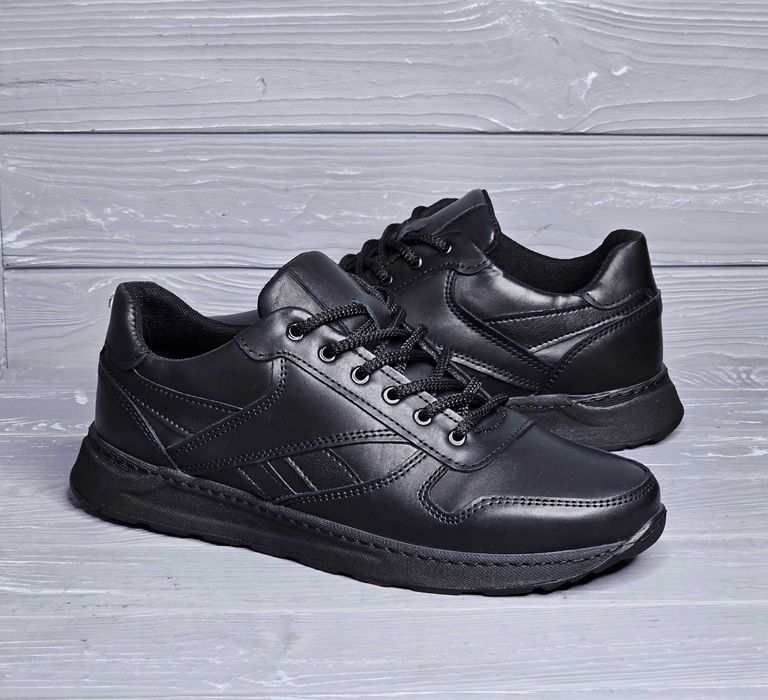 Кожаные широкие мужские черные прошитые харьковские кроссовки!!!
