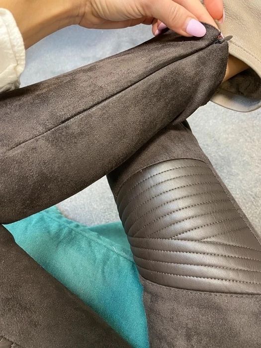 Zara skórzane zamsz skora zamszowe spodnie rurki czekoladowe skinny