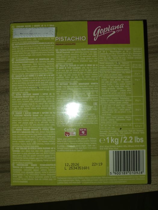 GOPLANA PISTACHIO Premium Chocolates 1kg