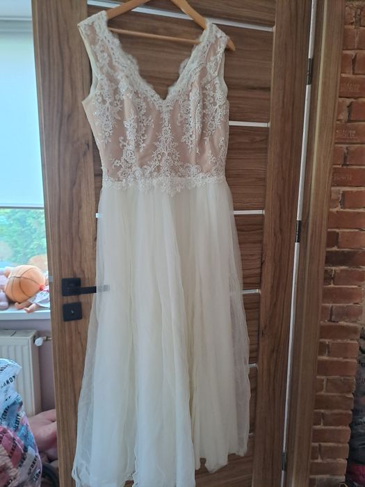 Suknia ślubna L, duży biust 160 cm koronka, tiul