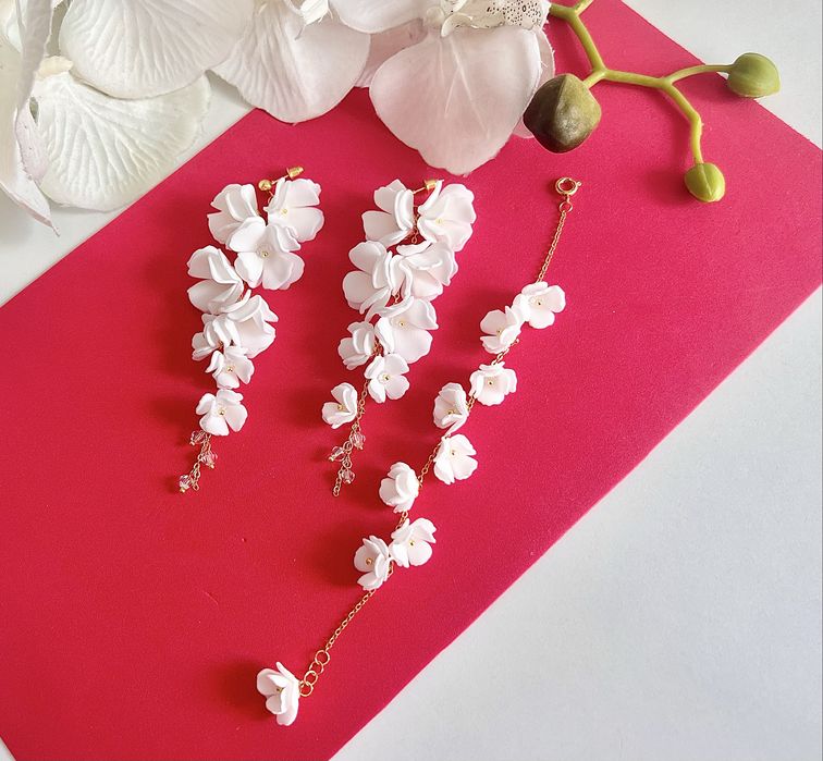 Zestaw biżuterii ślubnej biel i złoto