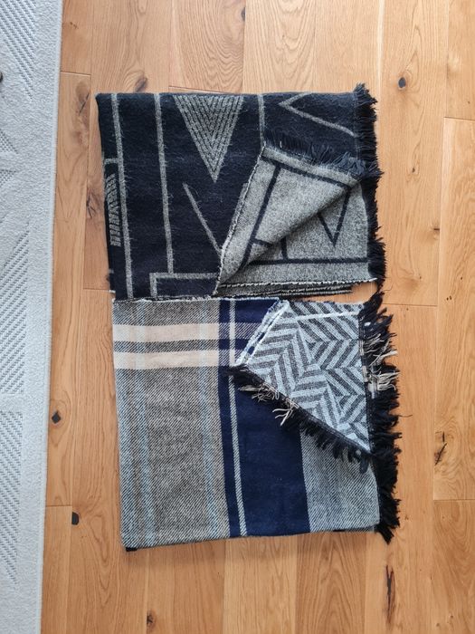 2 duże szale chusta szalik duży w kratkę wzory granatowy czarny szary