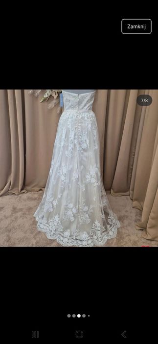 Suknia ślubna w kikorze szampańskim z koronka i  gorsetem r.38