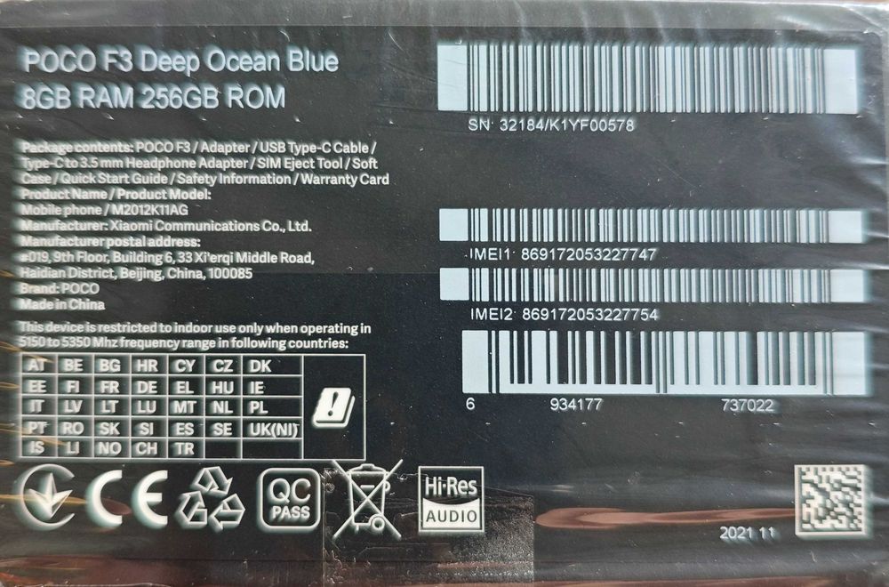 XIAOMI POCO F3 8GB ram  256GB rom  deep ocean blue