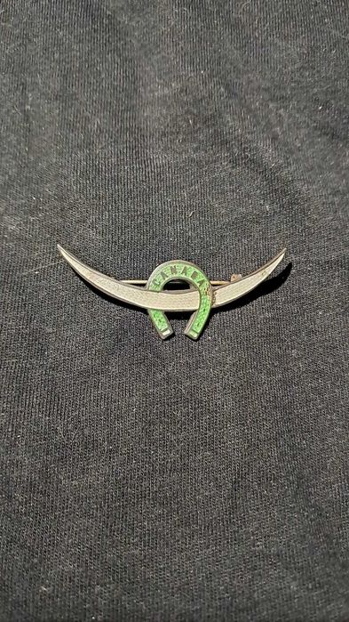 Broche antigo em prata “Sterling”-Canadá-ferradura esmaltada ano 40/60