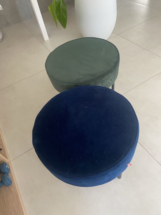 Pufy welurowe zielona i granatowa