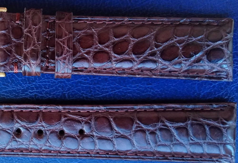 Коричневый ремешок из нат. крокодиловой кожи с золотистой застежкой