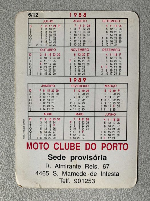 Calendários de 1988 / 1989 - Moto Clube do Porto (preço unitário)